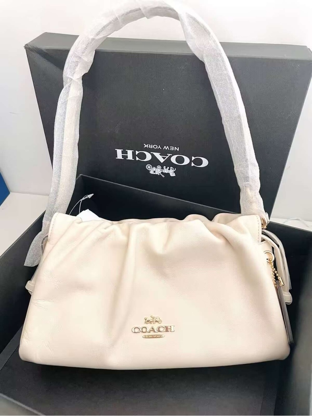 Coach Ivory Soft Leather Shoulder Bag with Gold Hardware